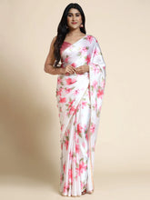 Women's Latest Floral Printed Satin Saree With Unstiched Blouse-7045-PEACH
