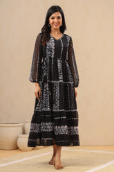 Juniper Women`s Black Chiffon Printed Tiered Dress