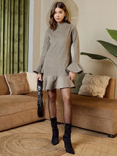 High Neck Mini Dress In Grey Corduroy