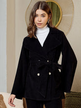 Double Breasted Blazer In Black Corduroy