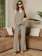 Waist Coat And Bell Bottom Pants In Grey Corduroy
