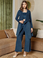 Three Piece Coord Set In Blue Corduroy