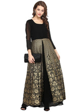Black & Golden Foil Print A-Line Kurta-AHKUGRFP-349