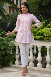 Women's Lavender Cambric Placement Floral Printed Tunic-3521LAVENDER-S