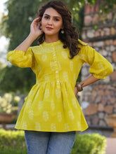 Women's Lime Printed Peplum Tunic