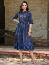 Women's Navy Printed A-Line Dress
