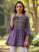 Women'S Lavender Printed Flared Tunic