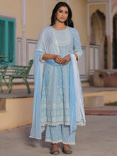 Women'S Powerblue Cambric Floral Printed Anarkali Kurta Sets