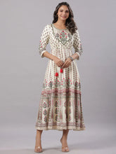 Women Yellow Shantoon Printed Anarkali Maxi Dress.