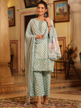 Women'S Seagreen Cambric Floral Printed Kurta Palazzo Set