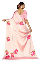 Women's Latest Floral Printed Satin Saree With Unstiched Blouse-8002-PINK