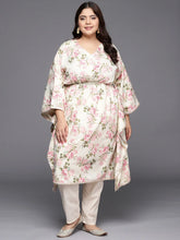 Off White Plus Size Floral Printed Kaftan Kurta-AP-AHKFCRDP-6062