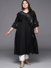 Black Floral Printed Plus Size Kurta-AP-AHKUGRGP-799
