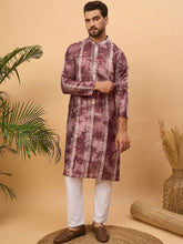 Ethnic Bay Men Burgundy Silk Blend Shibori Embroidered Straight Kurta With Pant Set-MKSET1537