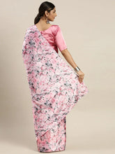 Women's Latest Floral Printed Satin Saree With Unstiched Blouse-7046-PINK-MULTICOLOUR