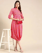 Front Cowl Midi Dress in Pink