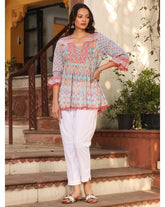 Blue Embroidered Cotton Voile Peplum Tunic