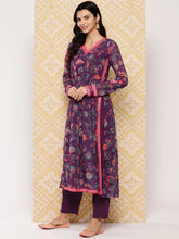 Purple Floral Printed Layered Kurta with Trousers-AHKUPN-Combo-838-ICH