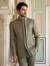 Cotton Blend Textured Indo-Western Set ( 50JIND 174Brown )