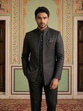 Cotton Blend Textured Indo-Western Set ( 50JIND 183Black )