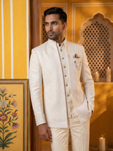 Cotton Blend Textured Indo-Western Set ( 50JIND 183Off-White )