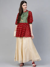 Maroon & Green Printed A-Line Kediya Tunic-AHTUGRFPDS-8016