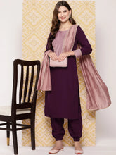Burgundy Yoke Design Kurta with Trousers & With Dupatta-AHKUPNDU-COMBO-842-ICH