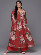 Red Floral Printed Plus Size Angrakha Kurta with Palazzos-AP-AHKUPZ-COMBO-437-FF
