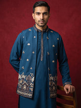 Japanese Fabric Embroidered Kurta & Waistcoat Set ( 65KPWCS MC 5620Peacock )