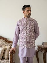 Men Embroidered Ethnic Nehru Jacket with Kurta & Pyjama Set ( 65KPWC 5586L 4165Purple )