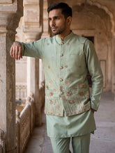 Embroidered Nehru Jacket With Kurta Pyjama Set ( 65KPWC 5586P 4181Pista )