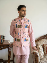 Men Cotton Blend Printed Nehru Jacket with Solid Kurta Set ( 65KPWC 5586Pe 4159Peach )