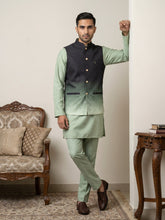 Men Ombre Cotton Blend Nehru Jacket with Kurta Set ( 65KPWC 5586Pi 4169Black )