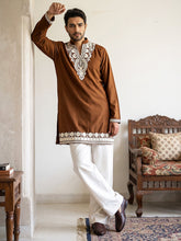 Ethnic Japanese Fabric Embroidered Kurta With Korean Pants ( 65KP PJ11W 5605Brown )