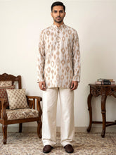 Men Cotton Blend Ikat Printed Kurta With Korean Pants ( 65KP PJ11W 5610Beige )