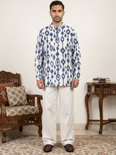 Men Cotton Blend Ikat Printed Kurta With Korean Pants ( 65KP PJ11W 5610Blue )