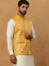 Men’s Silk Blend Embroidered Nehru Jacket (65WC 4150 Mustard )