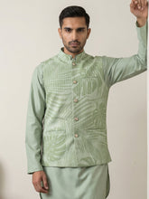Cotton Blend Botanical Print Nehru Jacket ( 65WC 4158Pista )