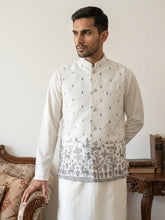 Men's Ethnic Printed Cotton Blend Nehru Jacket ( 65WC 4162White )