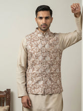 Men Floral Embroidered Cotton Blend Nehru Jacket ( 65WC 4165Beige )