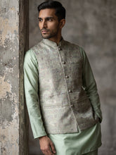 Men Jacquard Woven Design Nehru Jacket ( 65WC 4185Pista )