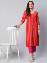 Red Striped Kurta with Trousers-AHKUPN-COMBO-436