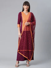 Wine & Orange Printed Kurta Palazzo Set With Printed Dupatta-AHKUDUPZ-COMBO-345