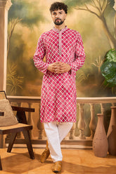 Red Viscose Rayon Shibori Embroidered Straight Kurta MKU1417