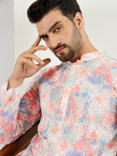 Ethnic Bay Men Off White Viscose Rayon Abstract Embroidered Straight Kurta With Pant Set-MKSET1082