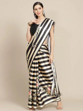 Women's Latest Striped Satin Saree With Unstiched Blouse-7056-BLACK
