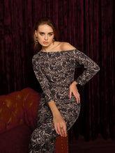 Drop Shoulder Fitted Midi Dress In Lace Print