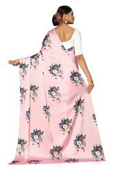 Women's Latest Floral Printed Satin Saree With Unstiched Blouse-8002-PEACH-WHITE