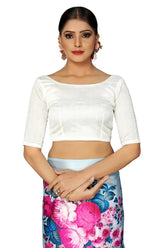 Women's Latest Floral Printed Satin Saree With Unstiched Blouse-8002-BLUE