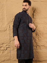 Ethnic Bay Mens Black Viscose Rayon Geometric Embroidered Chikankari Straight Kurta With Pant Set-MKSET1166